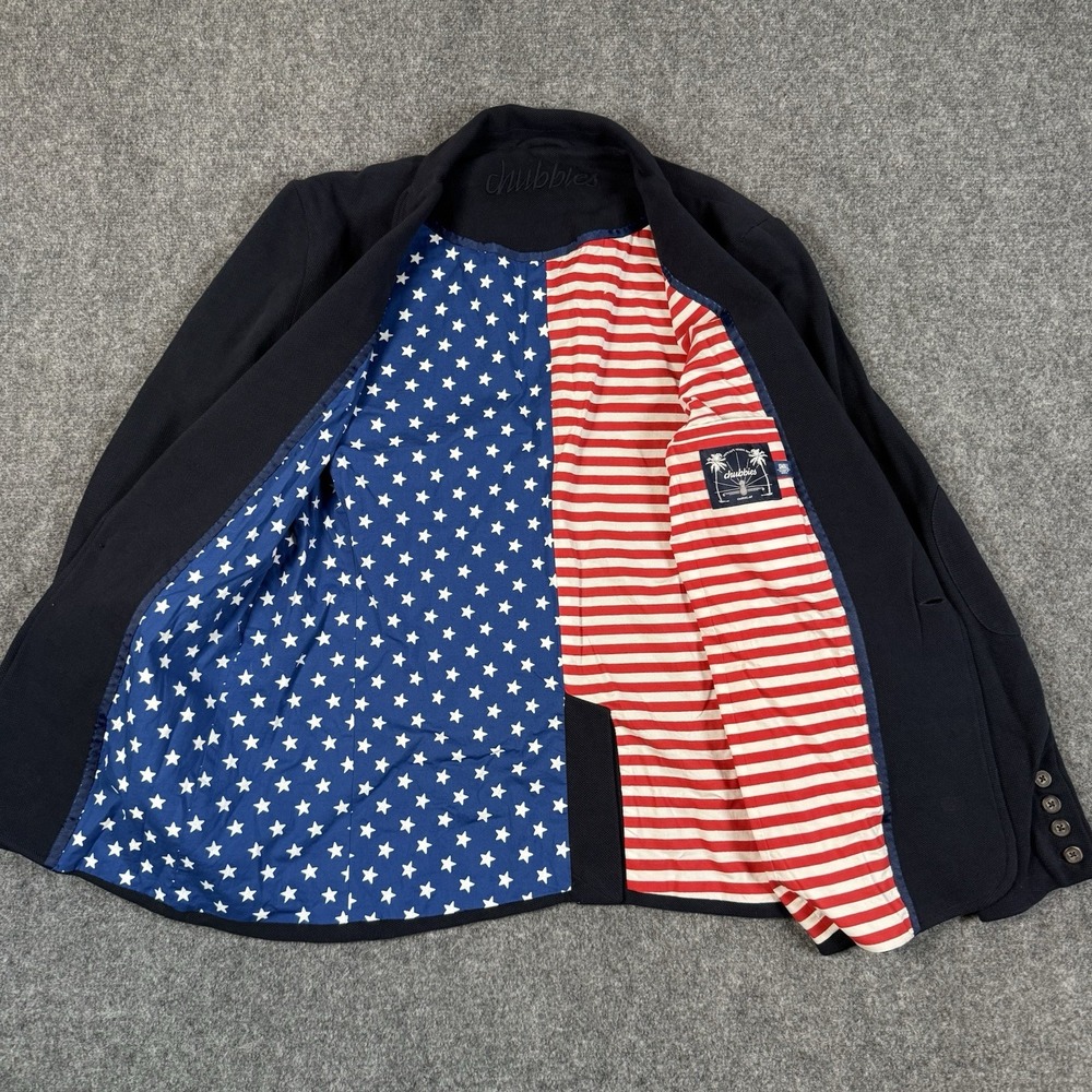 🇺🇸 Chubbies Mens Small Navy Blazer USA Flag Lining Elbow Patches Casual Jacket - Picture 3 of 11